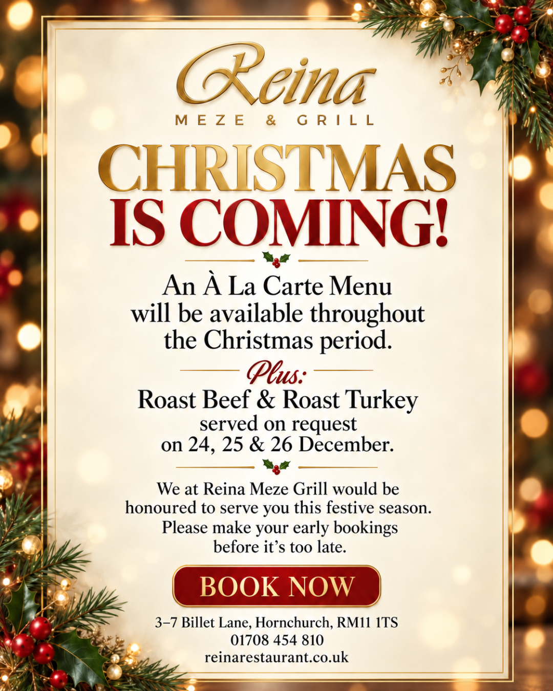 Christmas dining at Reina Meze and Grill